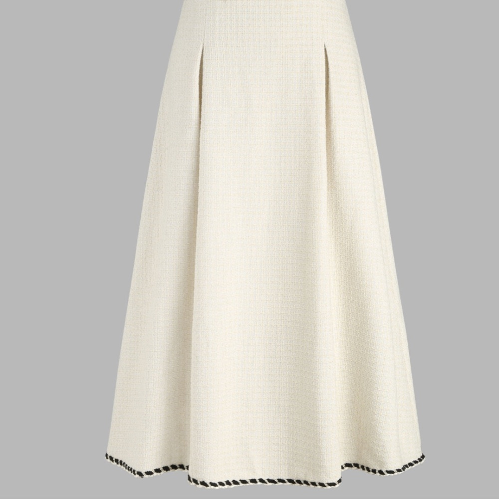 TWEED MID WAIST SOLID PLEATED MAXI SKIRT
